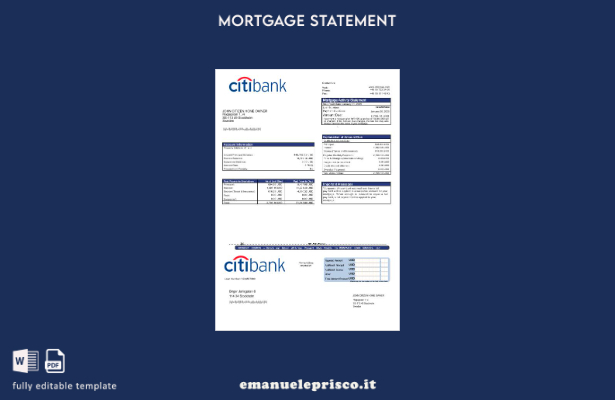 modello di estratto conto ipotecario svedese Citibank in stile verificato in for